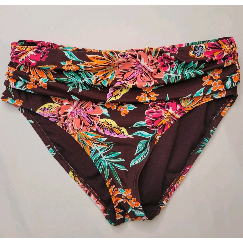 Into The Bleu Brown Floral TropicalSz 8 Cheeky Hipster Bikini Swim Bottom 115981